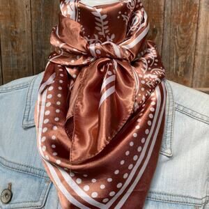 Copper Floral Paisley Printed Western Southwestern Wild Rag Scarf Accent